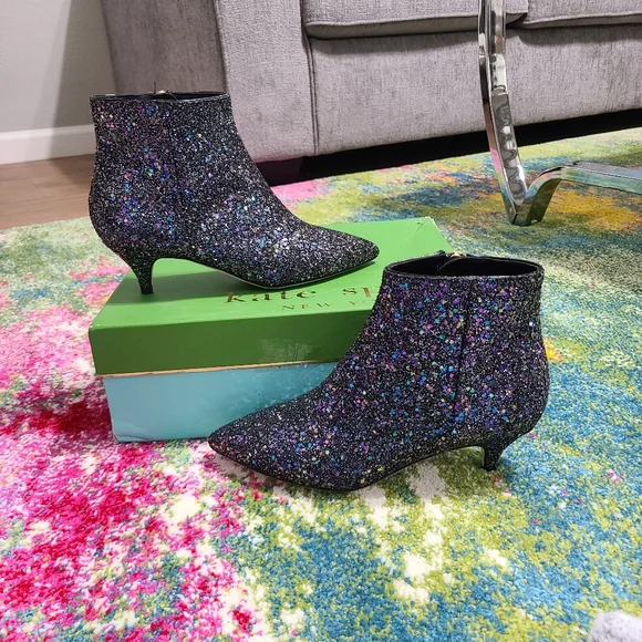 NWT - Kate Spade ♠️ Olly Too Midnight Confetti Glitter Boots - Picture 9 of 16